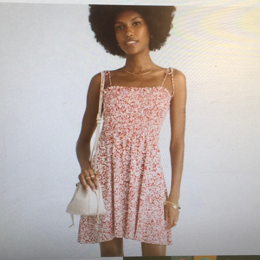 MADEWELL/“AMANDA RED FLORAL“TIE SHOULDER SMOCKED MINI DRESS/NEW